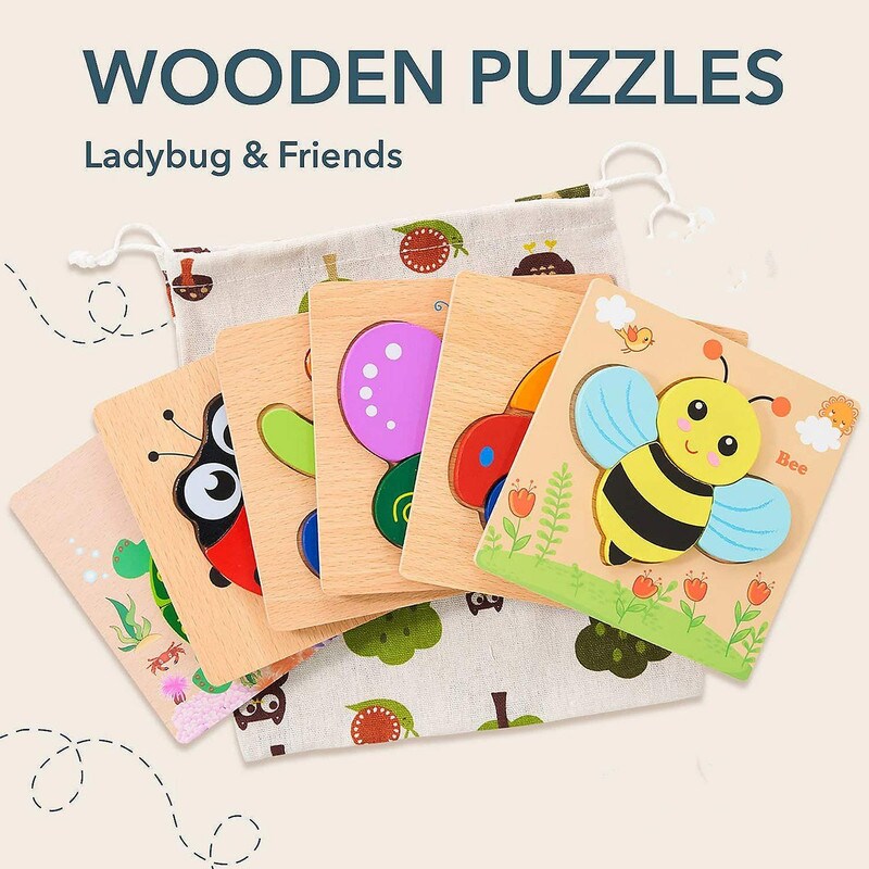 Wooden Puzzles for Toddlers Montessori Toy Set of 6 Educational Puzzles for Ages 1&#x2013;3