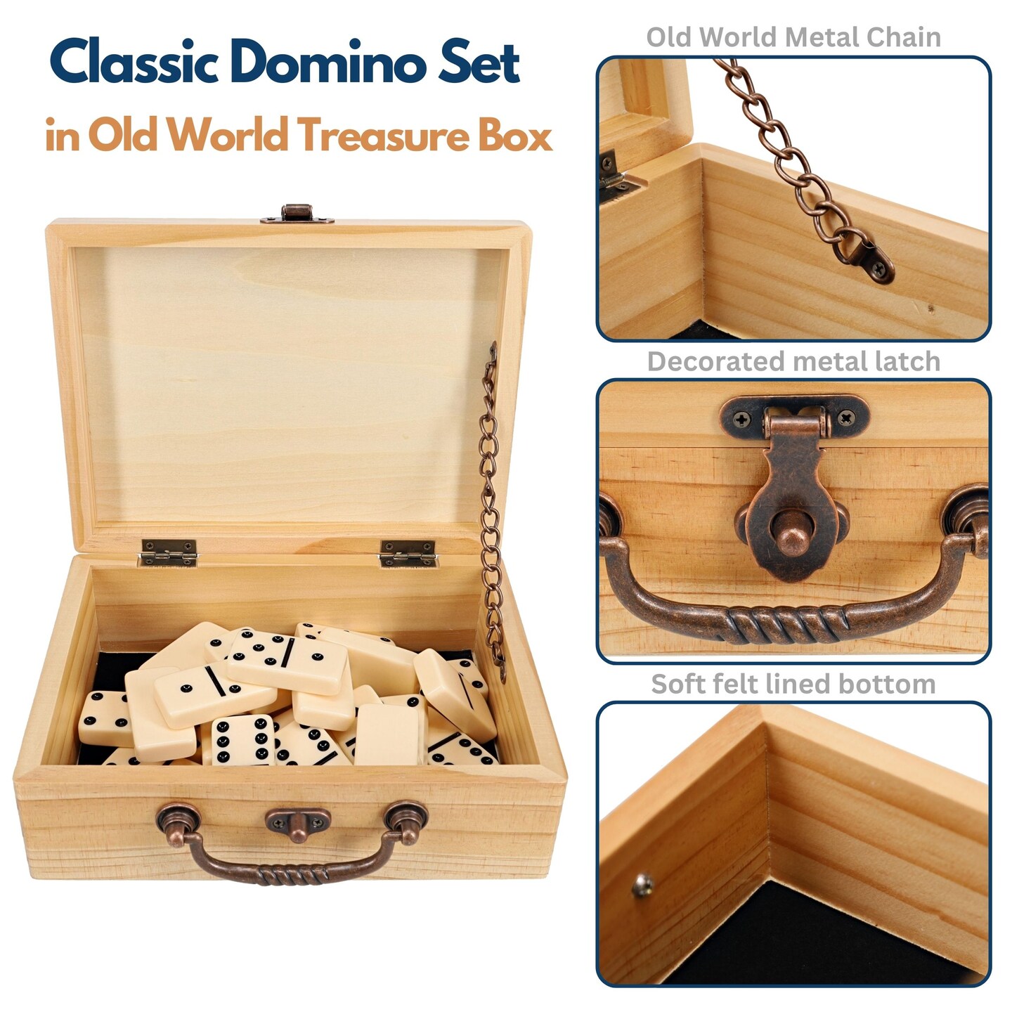WE Games Double 12 Dominoes in Wooden Treasure Box, Ivory Color