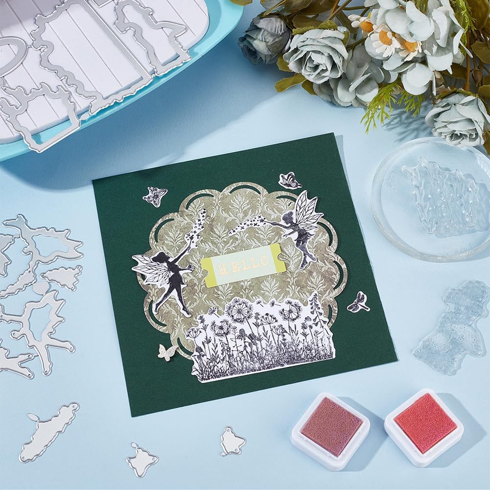 Flower Elves Clear Stamps &#x26; Dies - Plant Leaf &#x26; Angel Stamps for Card Making, Scrapbooking &#x26; Crafting