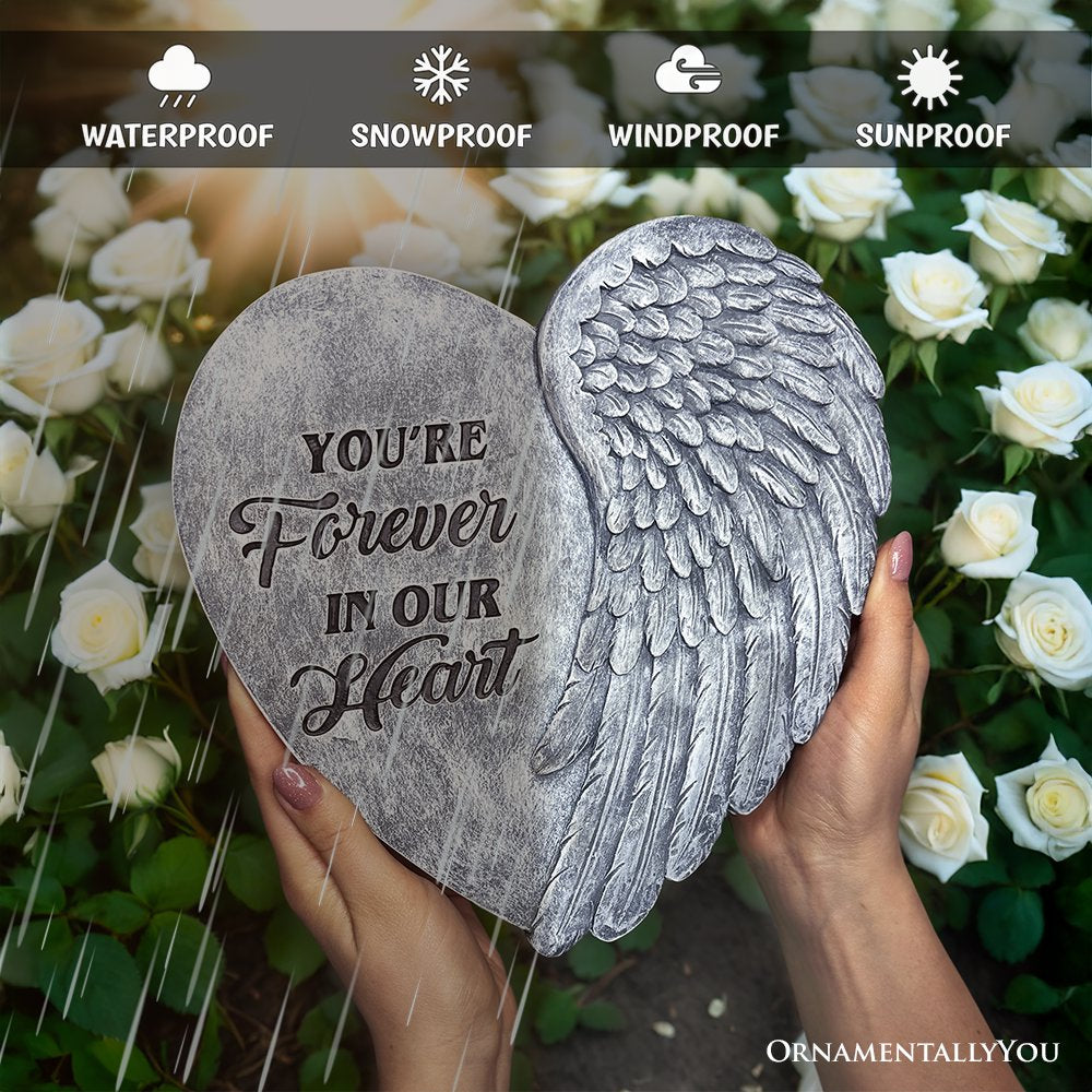 You&#x2019;re Forever in Our Hearts Angel Wing Stepping Stone, 9.5&#x22; Garden Decorative Memorial Resin Figurine