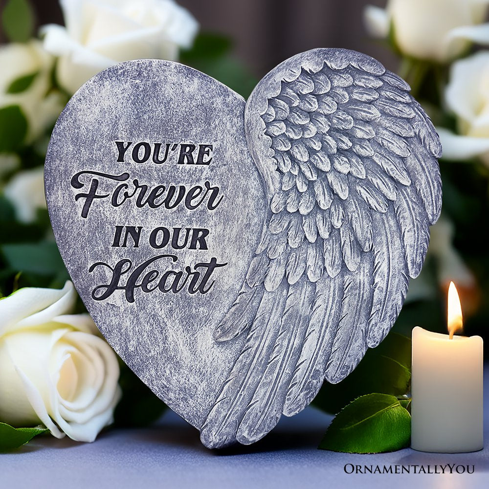 You&#x2019;re Forever in Our Hearts Angel Wing Stepping Stone, 9.5&#x22; Garden Decorative Memorial Resin Figurine