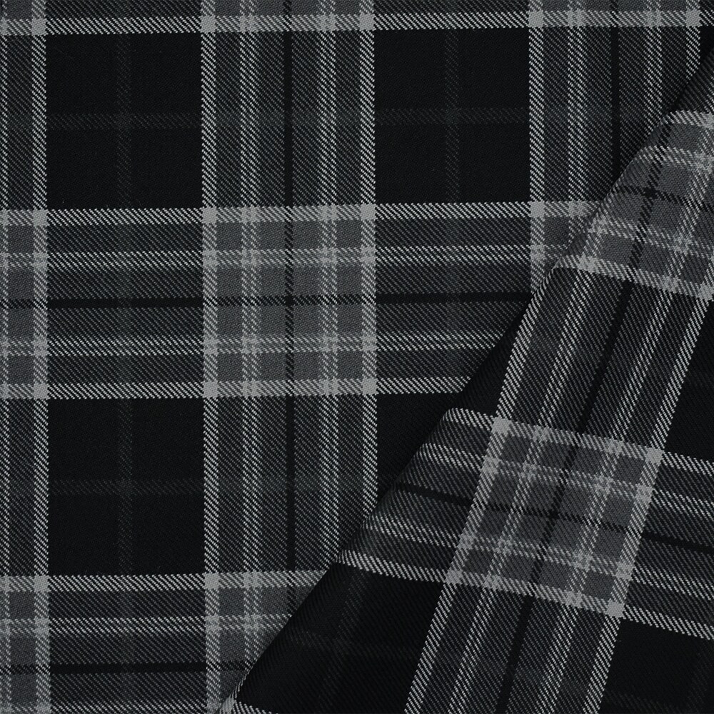 Gray-Black Wool-Polyester Plaid Woven Twill Suiting Fabric By the Yard
