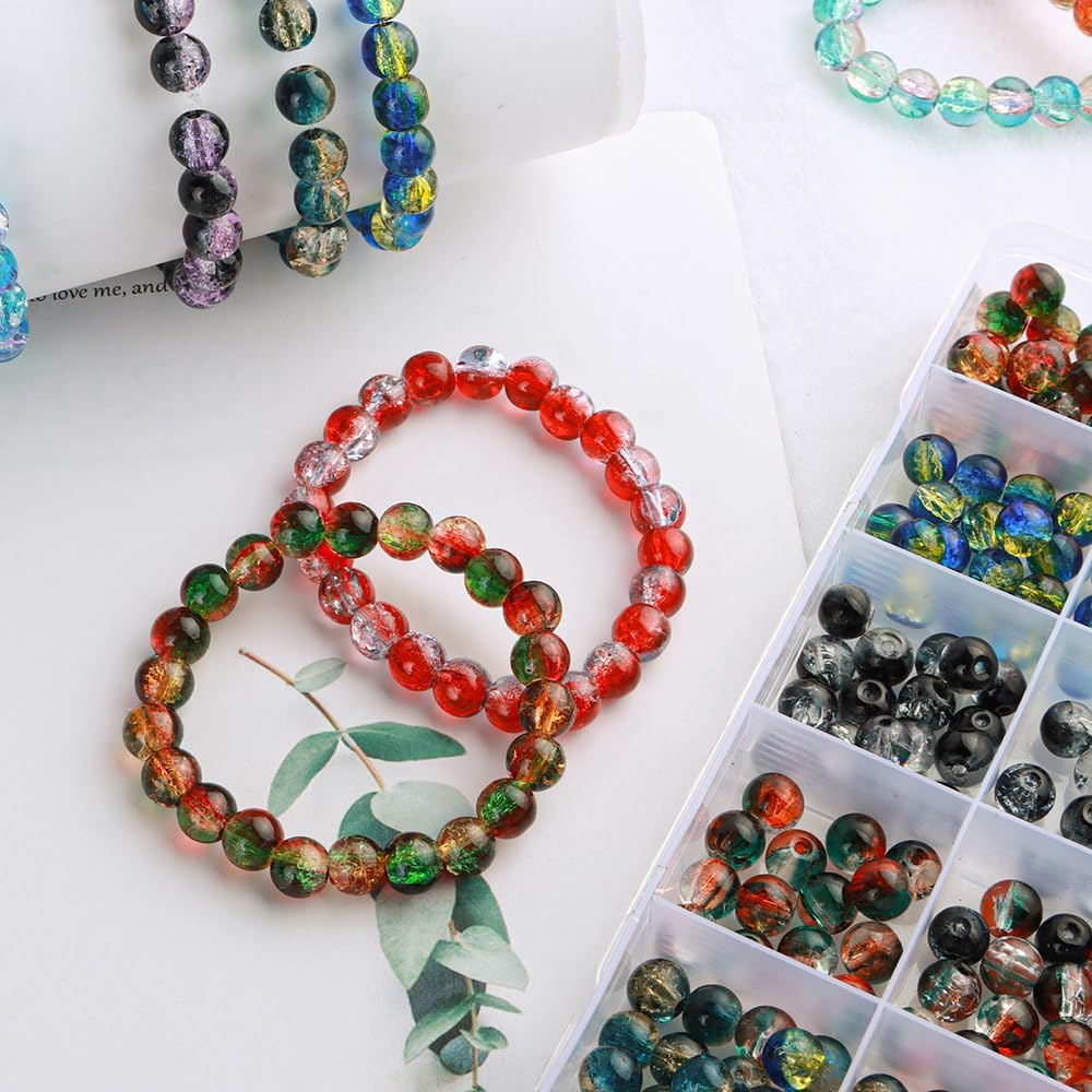 600pcs 8mm Crackle Glass Beads for Bracelet Jewelry Making Kit (Multicolor) 7.56 x 5.2 x 0.87 inches