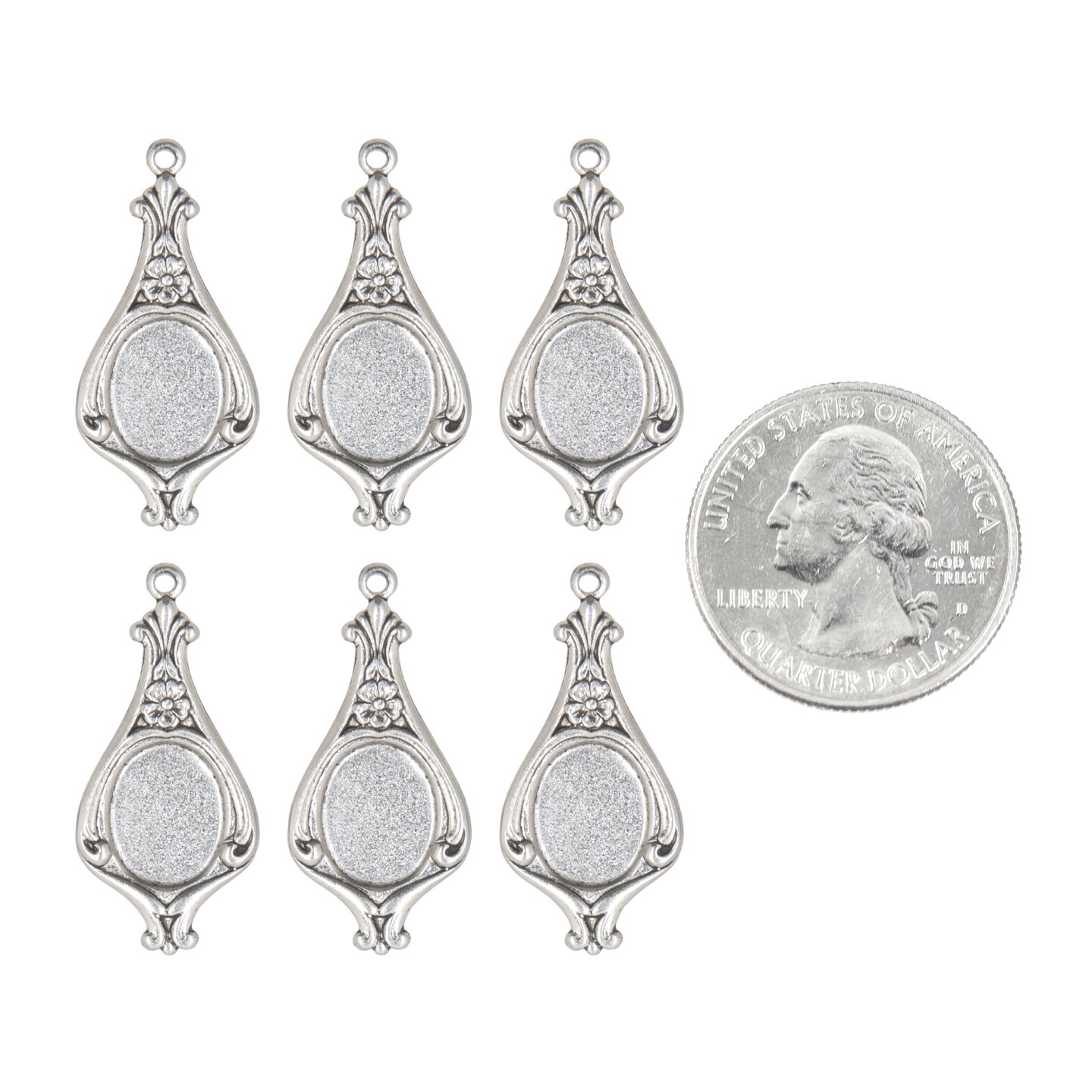 Pewter Plated Brass Small 8x10mm Frame for Cameo, Set of Six - XXX - P-F28