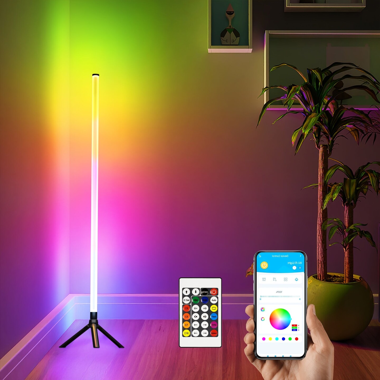 2 Pack RGB Floor Lamp Basic USB 5V LED Corner Lamp with App Control