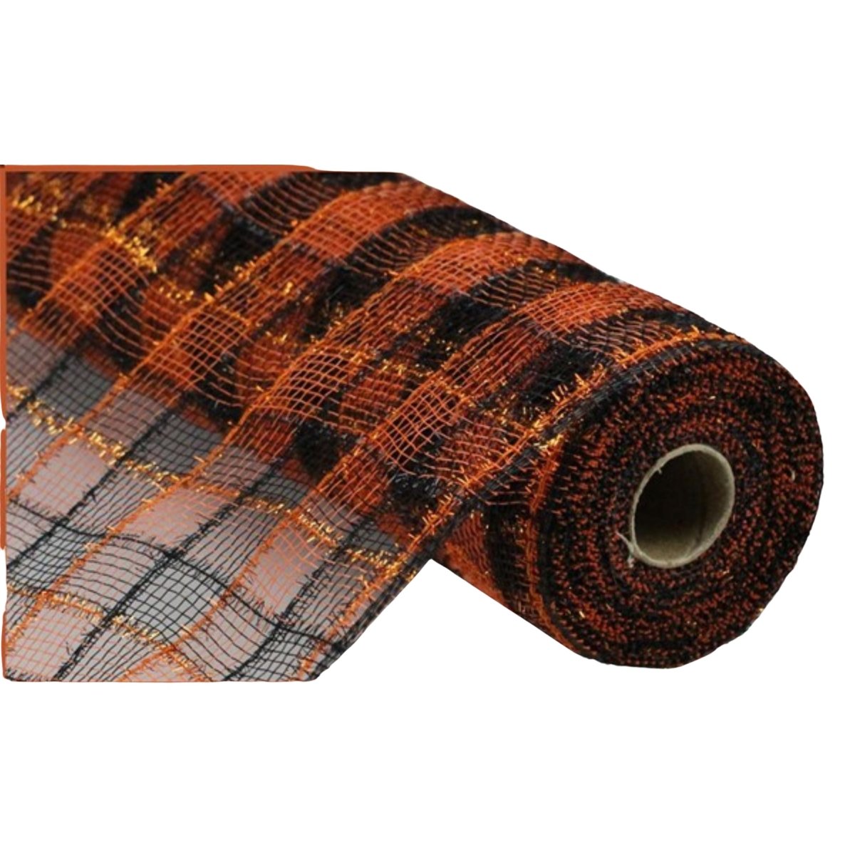 10.5&#x22; Poly Deco Tinsel Mesh Ribbon: Orange/Black (10 Yards)