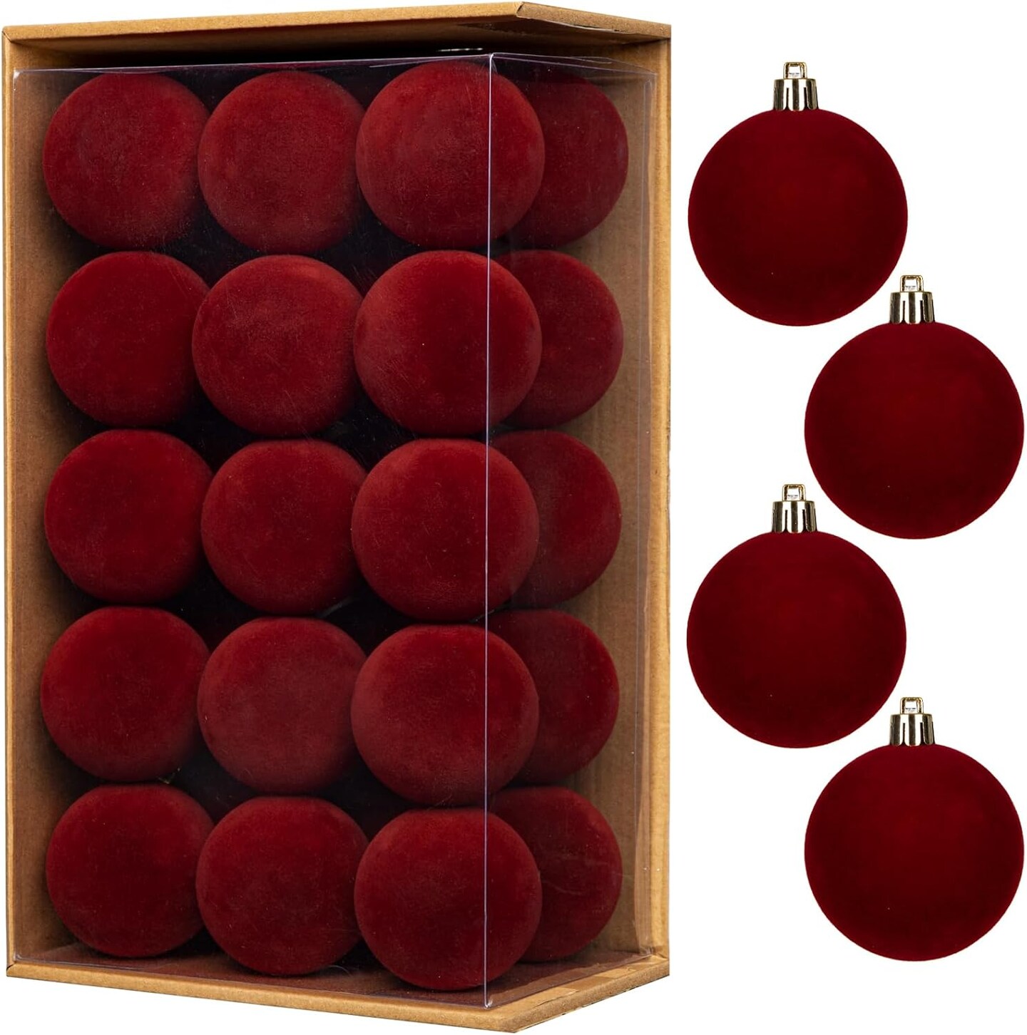 30PCS Velvet Christmas Ball Ornaments Set (Burgundy Red)
