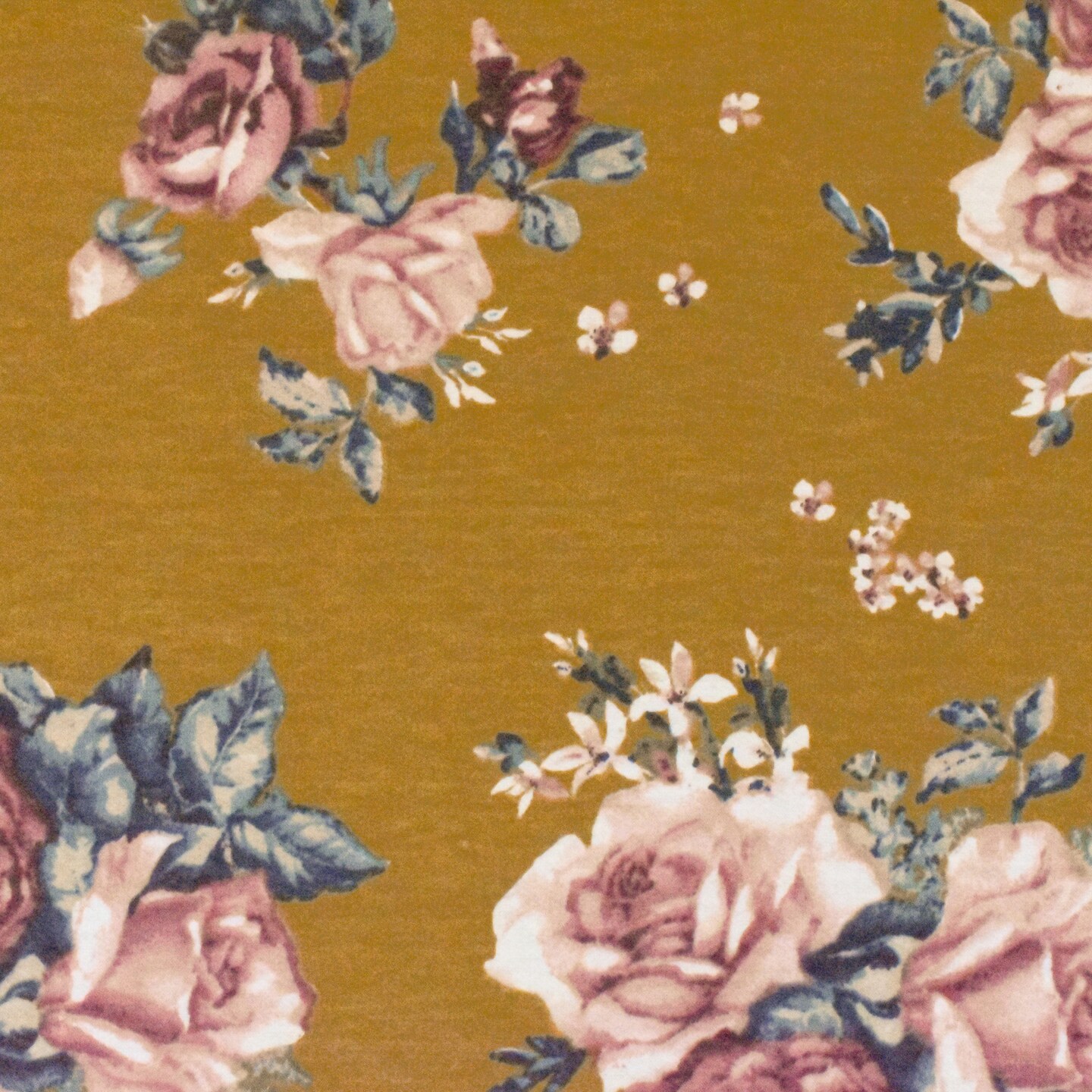 Earth Yellow-Pink-Multi Floral Print Stretch French Baby Terry Knit Fabric By the Yard