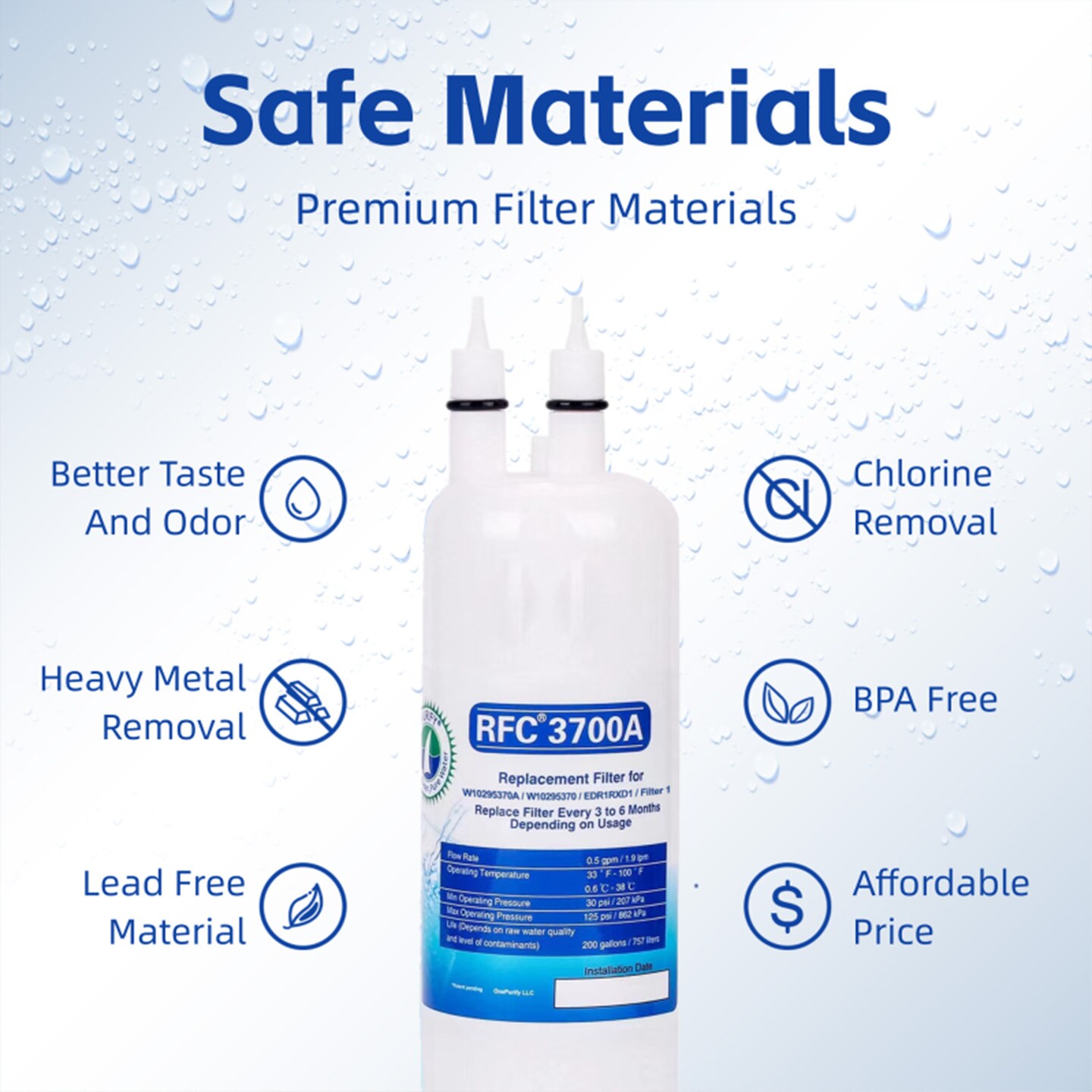 Water Purification Filter 6 Months Life 300 Gallon Capacity 5 Micron Leak-Free Design