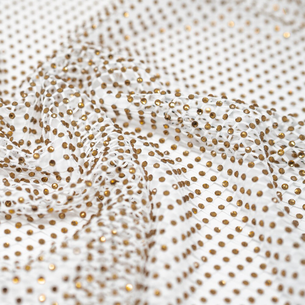 1 Yard Enigma Diamond Fishnet Fabric Rhinestone Embellished Stretch for Swimwear Couture 63 64 inch Width
