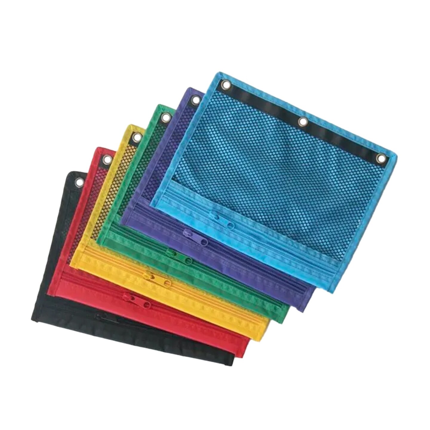 School Smart Mesh Zippered Binder Pouches, 10 x 7-1/2 Inches, Assorted Colors, Pack of 12
