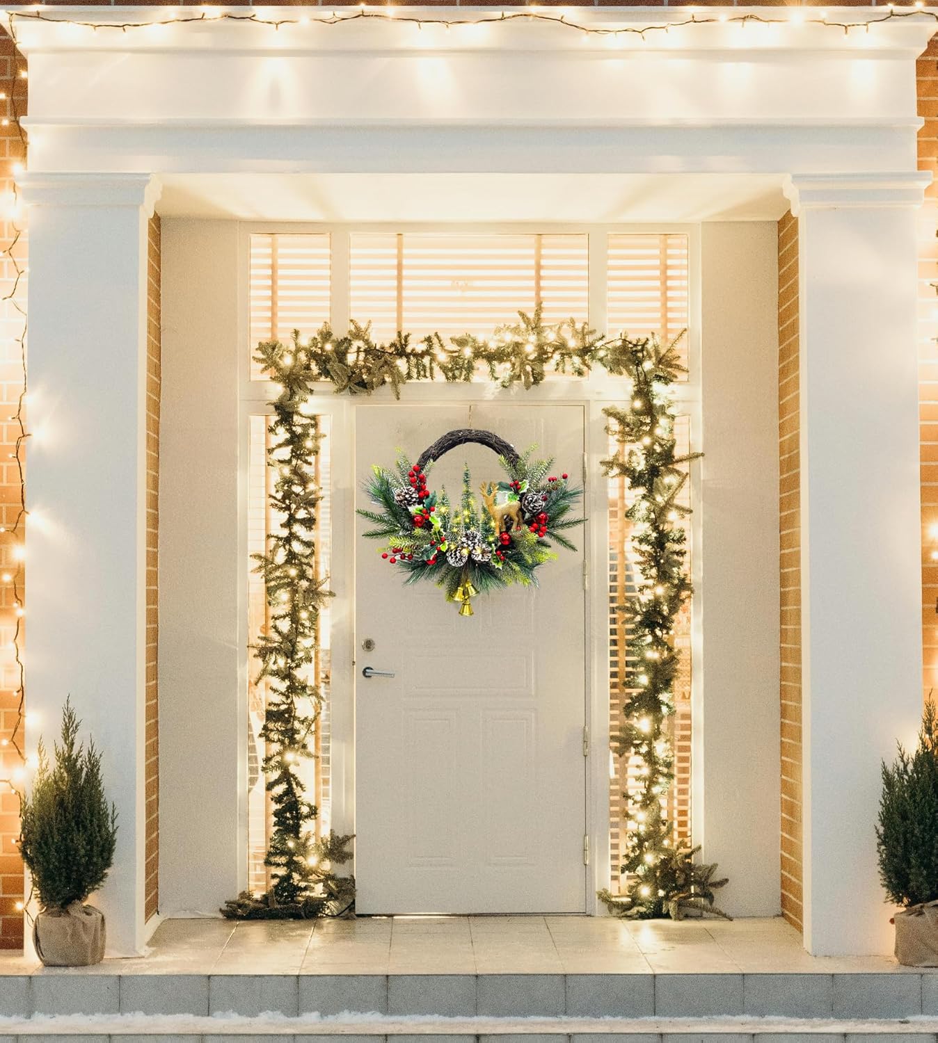 Pre-Lit Christmas Wreath for Front Door (Green/Red/Brown/Gold) 5&#x22;D x 21&#x22;W x 18&#x22;H