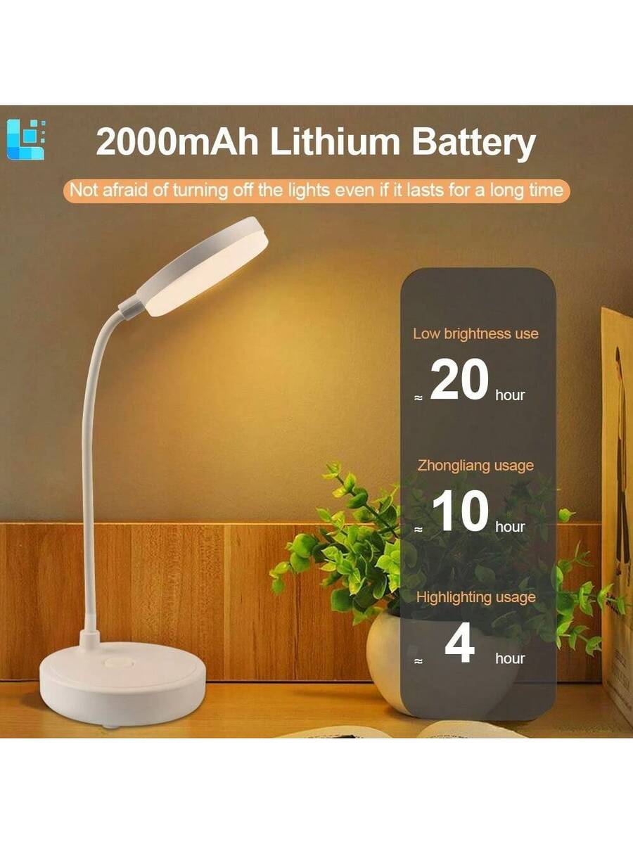 Touch Dimmable Flexible Night Lamp, USB Rechargeable Gooseneck Desk Light