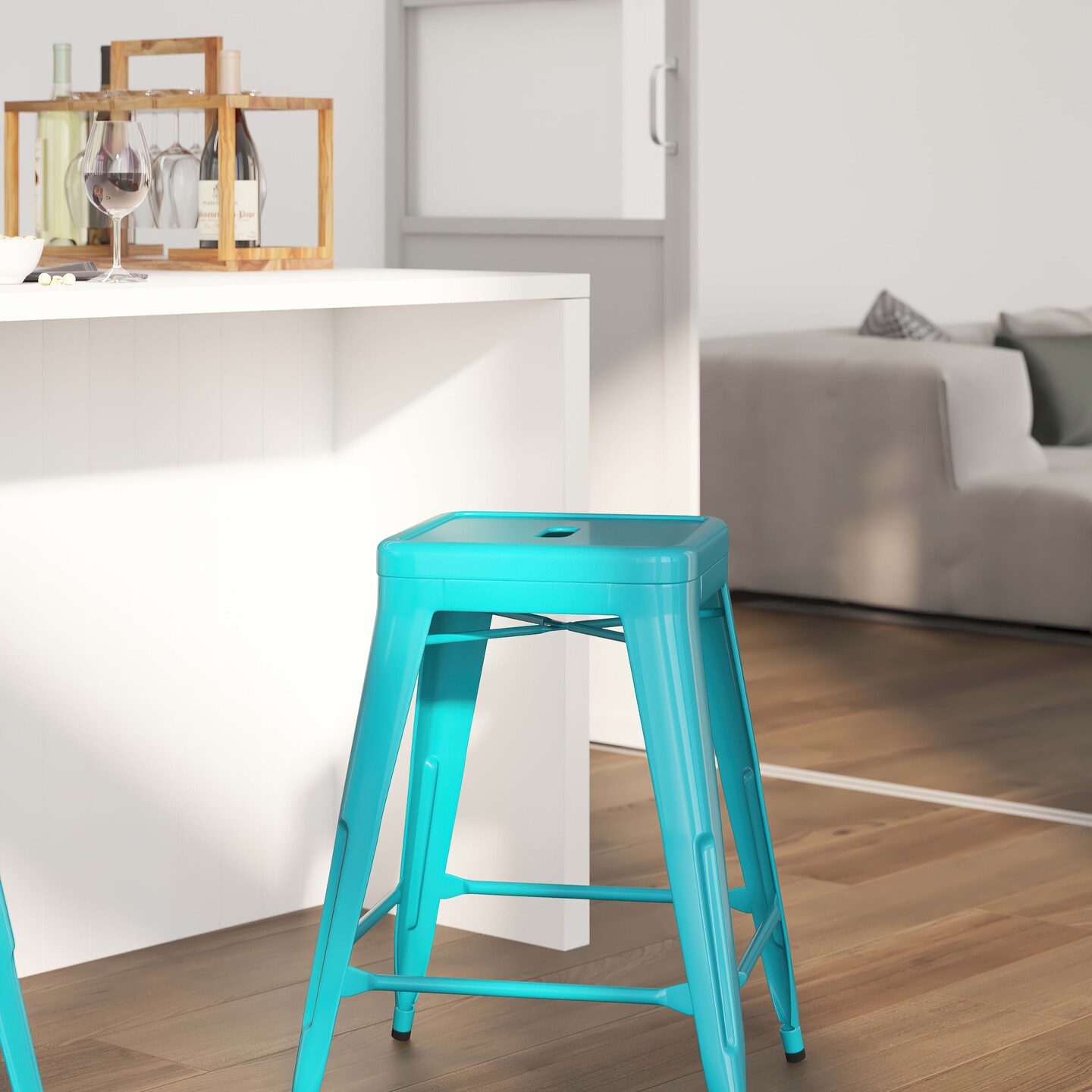 Merrick Lane Newark Series Backless Metal Stool with Square Seat for Indoor-Outdoor Use