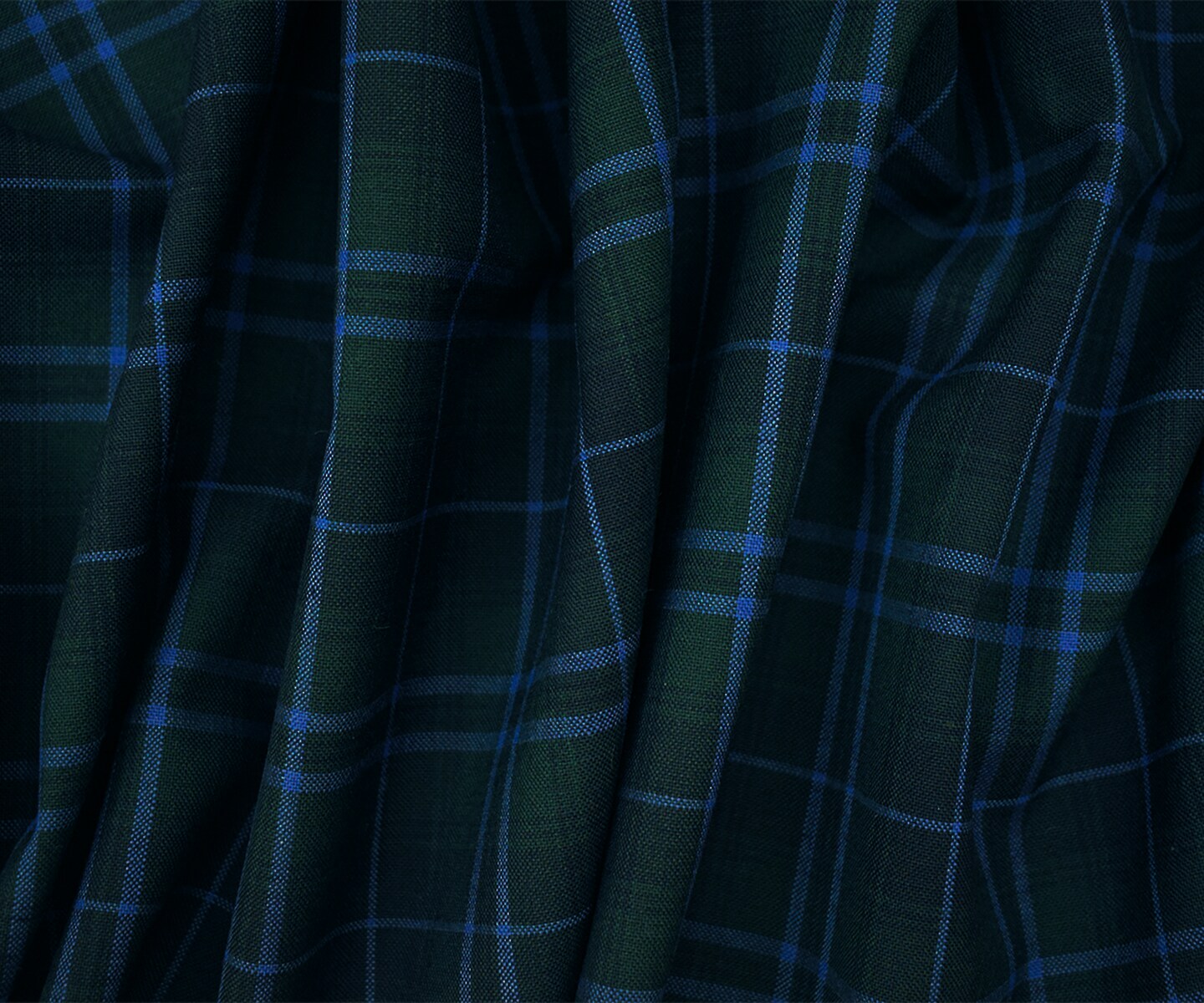 Green-Blue-Multi Poly-Wool Plaid Check Shirting Woven Fabric By the Yard