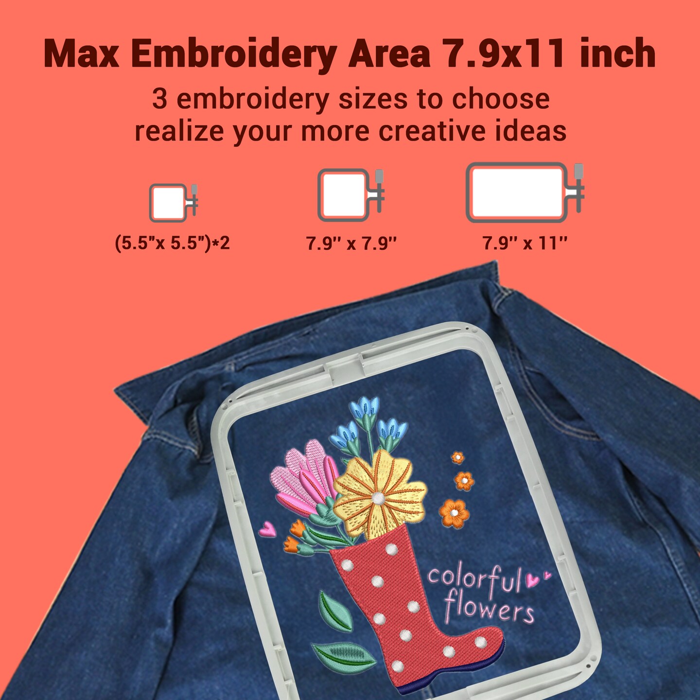 Poolin EOC06-RE Computerized Embroidery Machine Best Seller in USA with 7.9x11&#x22; Larger Area, 7&#x22; LCD Big Touch Screen, Wifi Available with Supplies Starter Kit Online Digitizing Software for Free for Business Owner &#x26; Christmas Gift