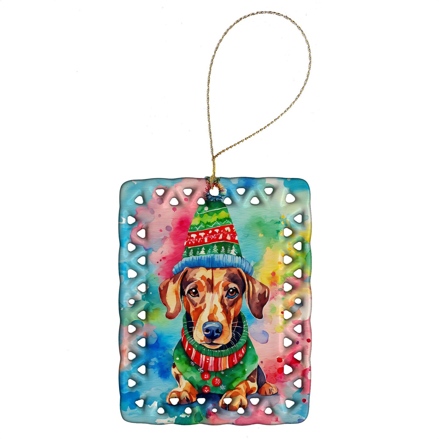 Edge Collections - 2.80" X 0.15" - Multicolor - Hand-Painted Dachshund Christmas Ornament - 1 Piece