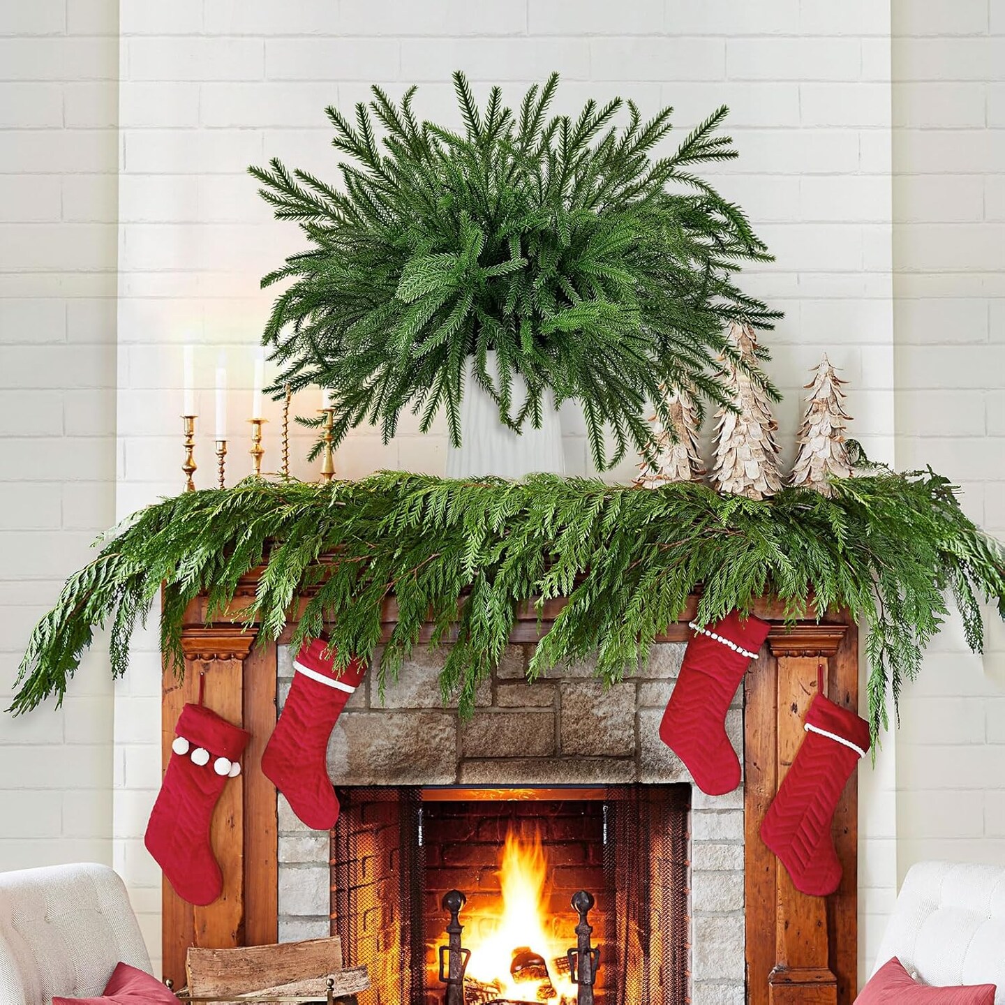 12 Pcs Christmas Norfolk Pine Branches (Green) 17&#x22;D x 22&#x22;W x 14&#x22;H