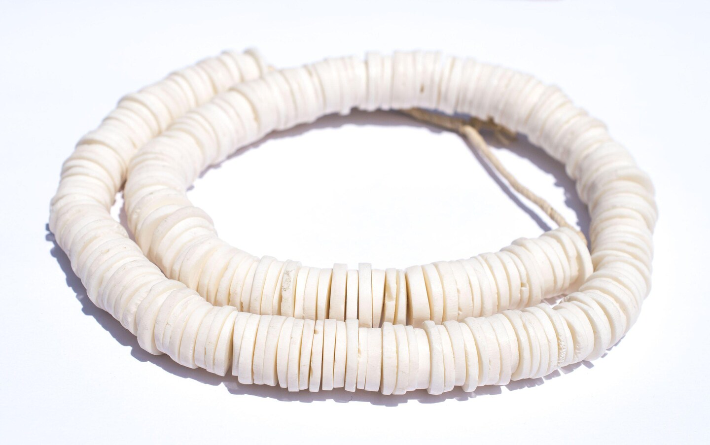 The Bead Chest White Coconut Bone Heishi Beads 16mm Kenya African 26 Inch Strand Handmade