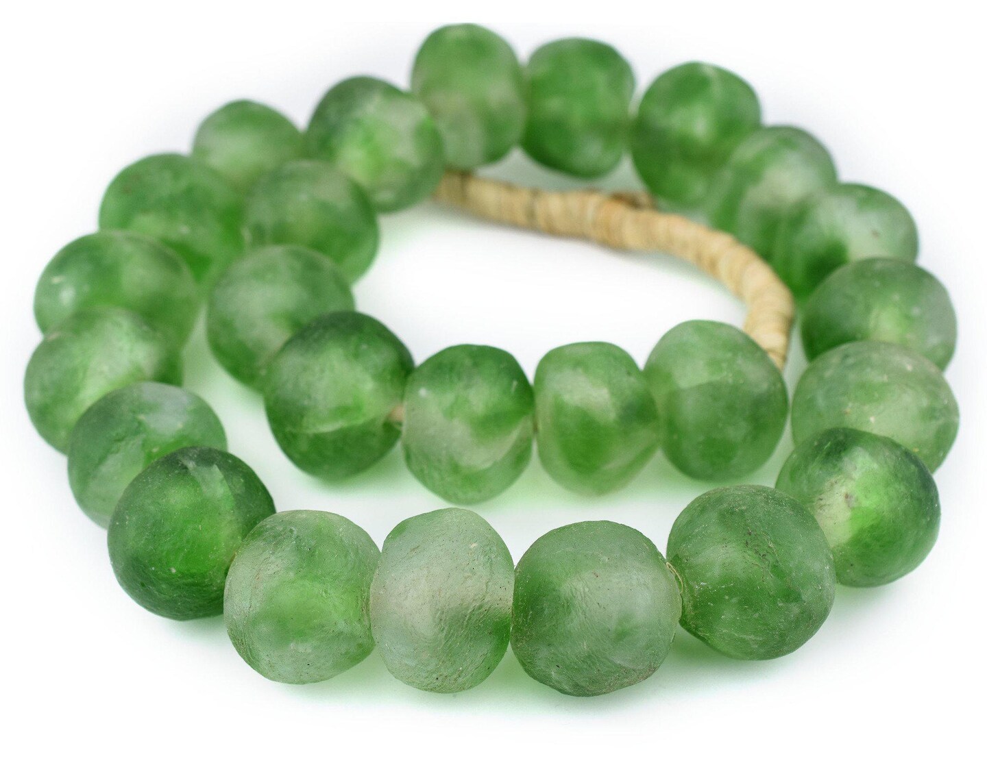 Super Jumbo Recycled Glass Beads - Beaded Wall Hangings - Extra Large African Sea Glass Beads 32-35mm - The Bead Chest (Green Swirl)