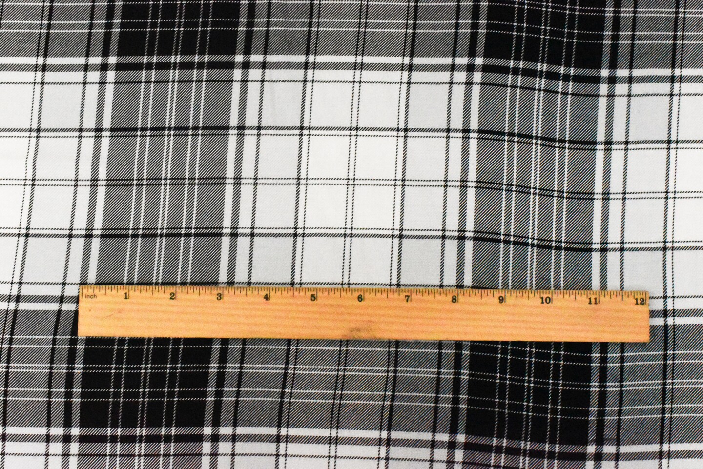 Pitch Black -White Plaid Rayon Twill Woven Fabric By the Yard