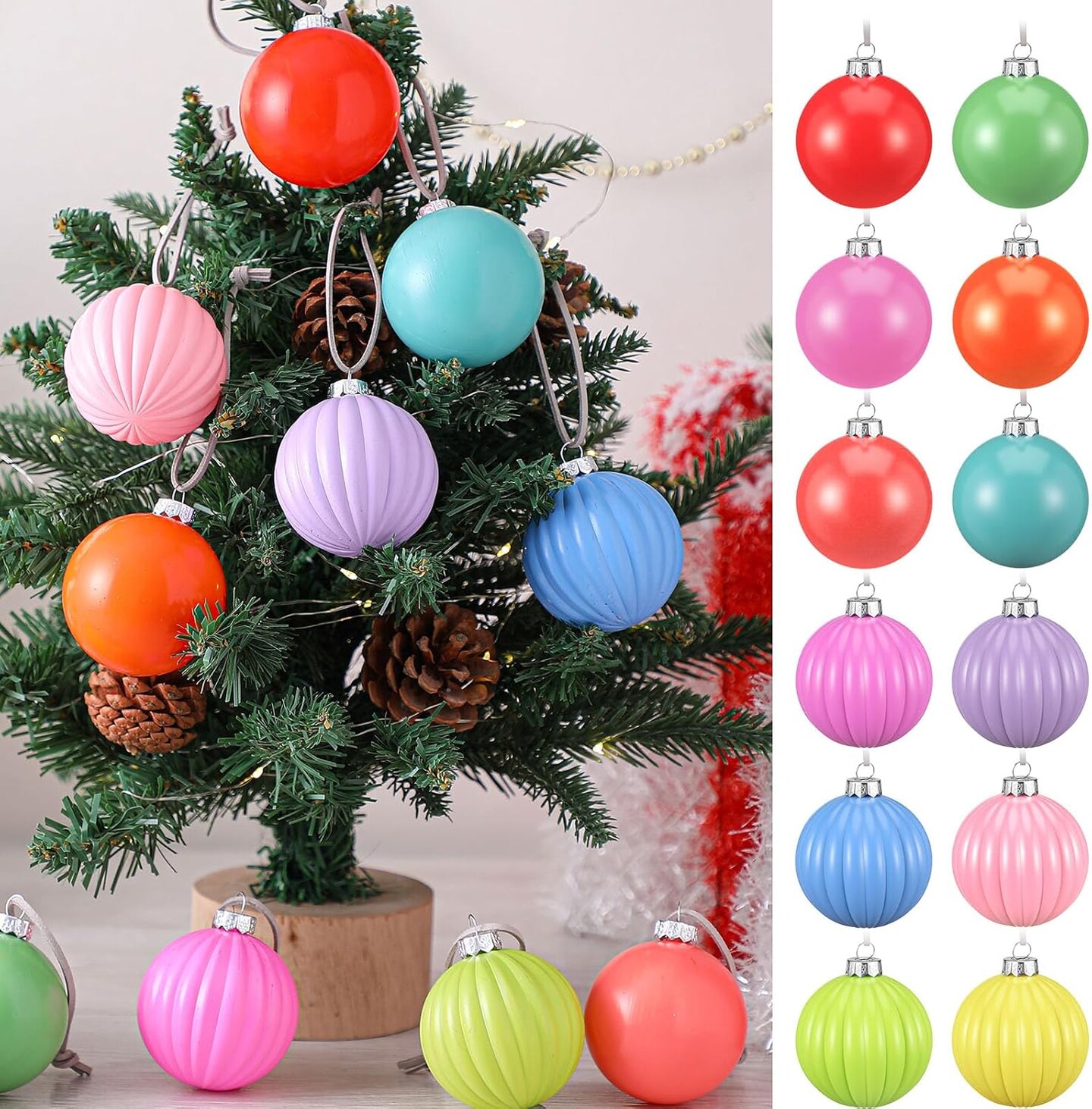 12 Pcs Neon Christmas Tree Ornaments (Multicolored)