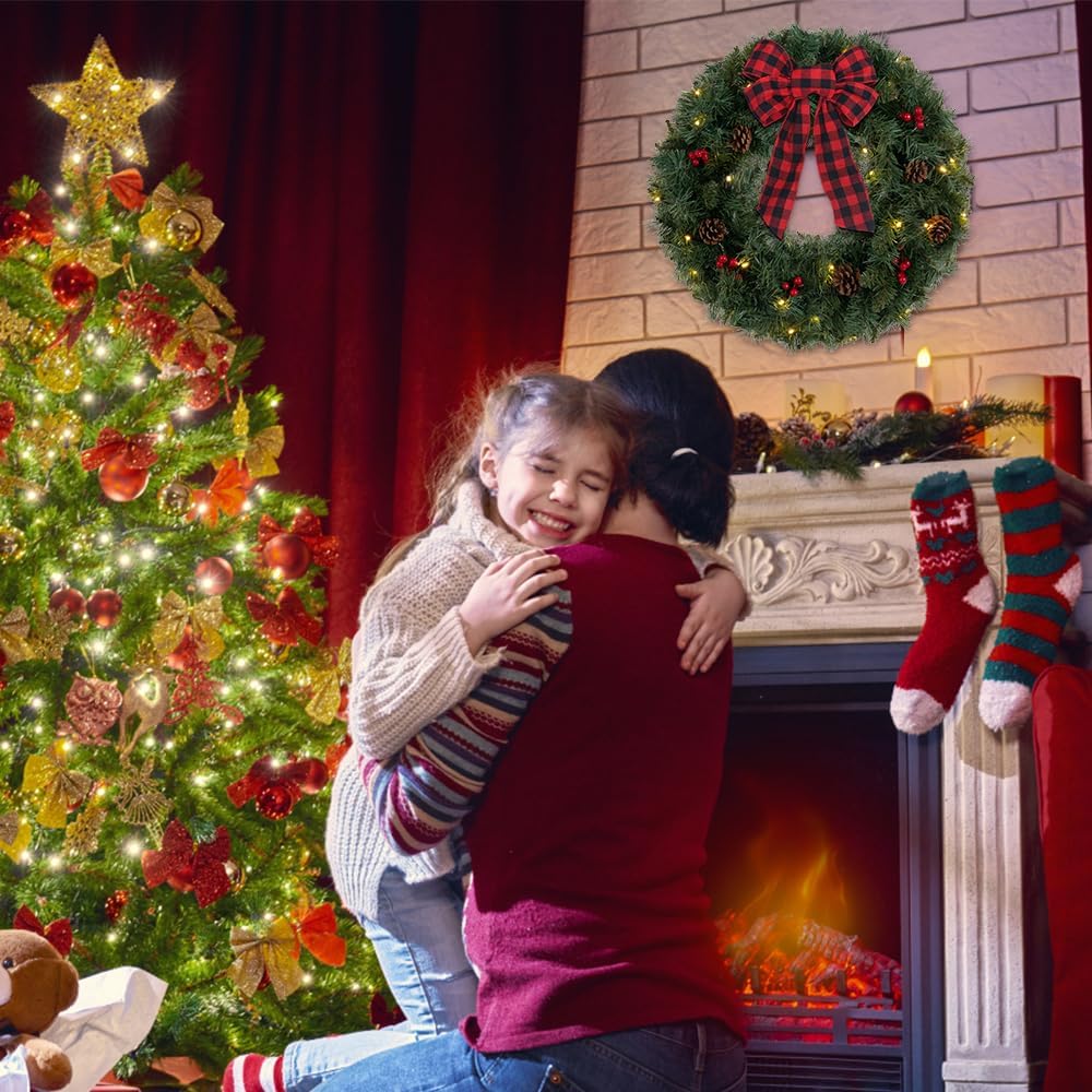 30 LED Lights Christmas Wreaths for Front Door (Dwpw-6034) 10&#x22;D x 24&#x22;W x 24&#x22;H