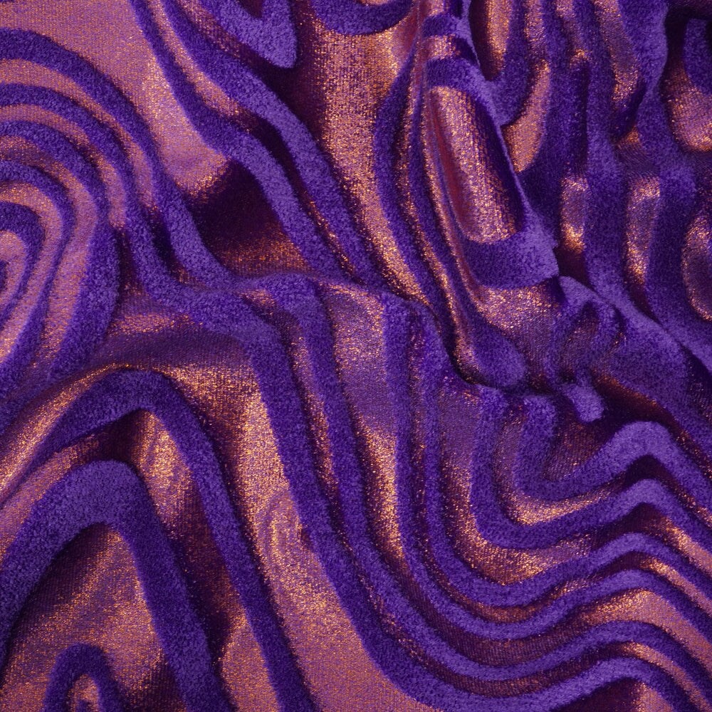 1 Yard Sonic Swirl Embossed Foiled Stretch Velvet 2 Way Stretch Costume Fabric 56 Inch Width