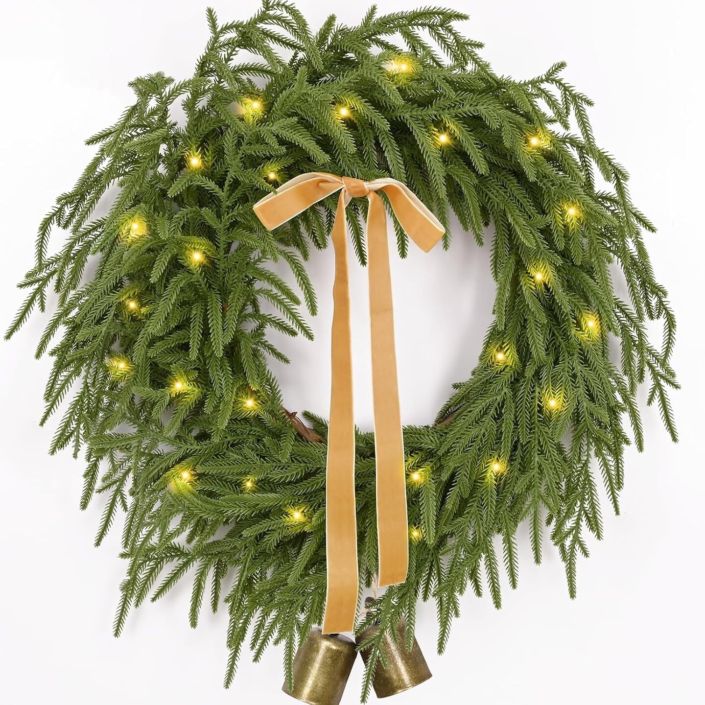 Christmas Wreath -24 Inch Real Touch Norfolk Pine Wreath for Front Door (Real Touch) 24"D x 24"W x 2"H