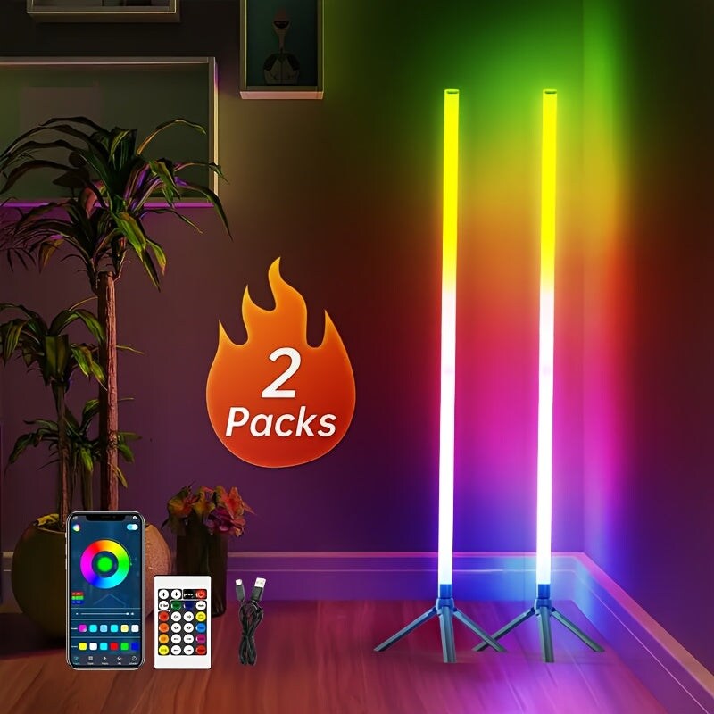 2 Pack RGB Floor Lamp Basic USB 5V LED Corner Lamp with App Control
