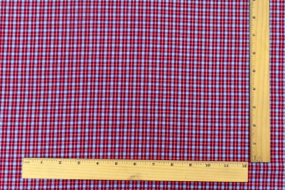 Red-Blue-Multi Plaid Cotton Polyester Madras Woven Fabric By the Yard