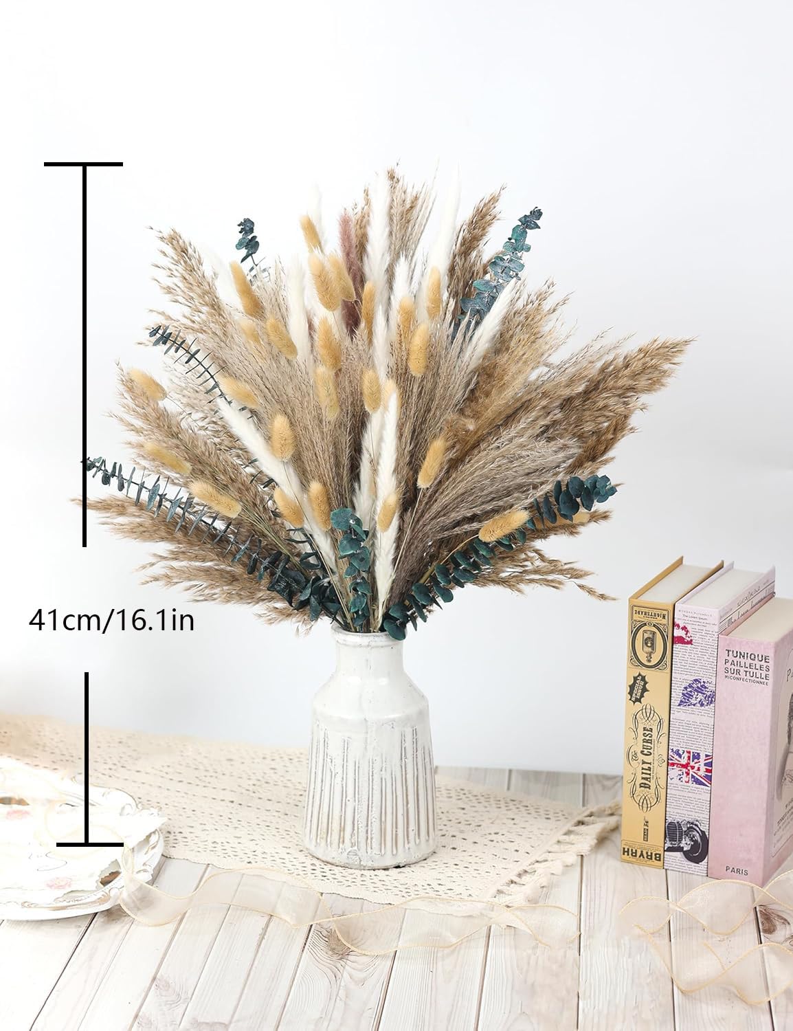 120 PCS Dried Pampas Grass, Dried Flowers, Reed Grass Bouquet for Bohemian Flowers Home Table Wedding Decoration, Rustic Farmhour.(Light Brown)