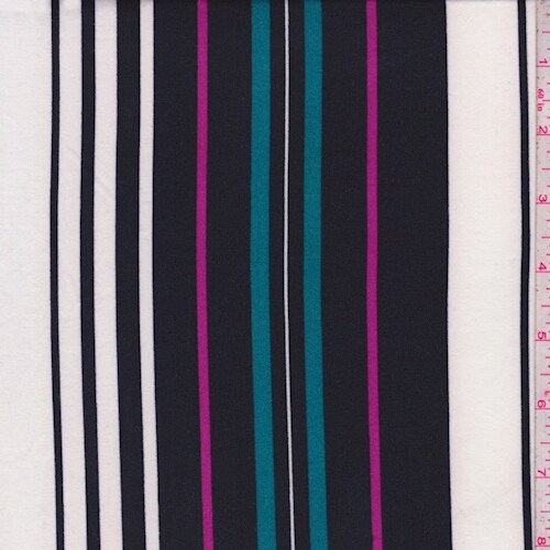 White/Black/Teal Stripe Double Brushed Jersey Knit Fabric By the Yard