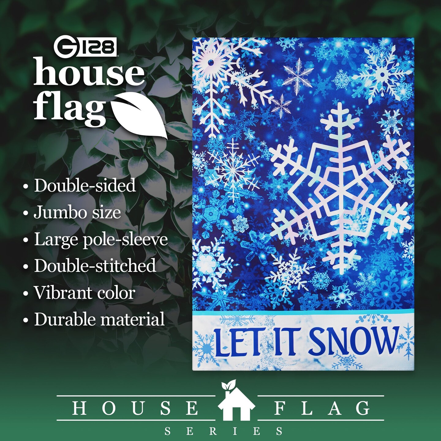 G128 House Flag Let It Snow Snowflakes | 28x40 Inch | Printed Blockout Polyester - Winter Decoration