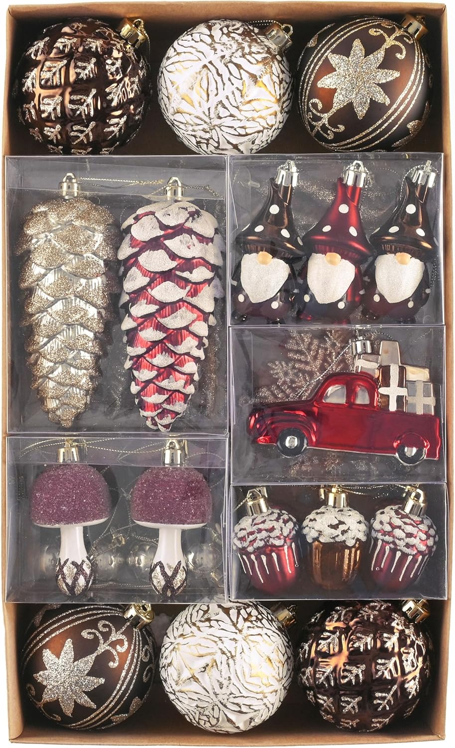 60ct Copper Shatterproof Christmas Tree Ornaments Set (Red, White)
