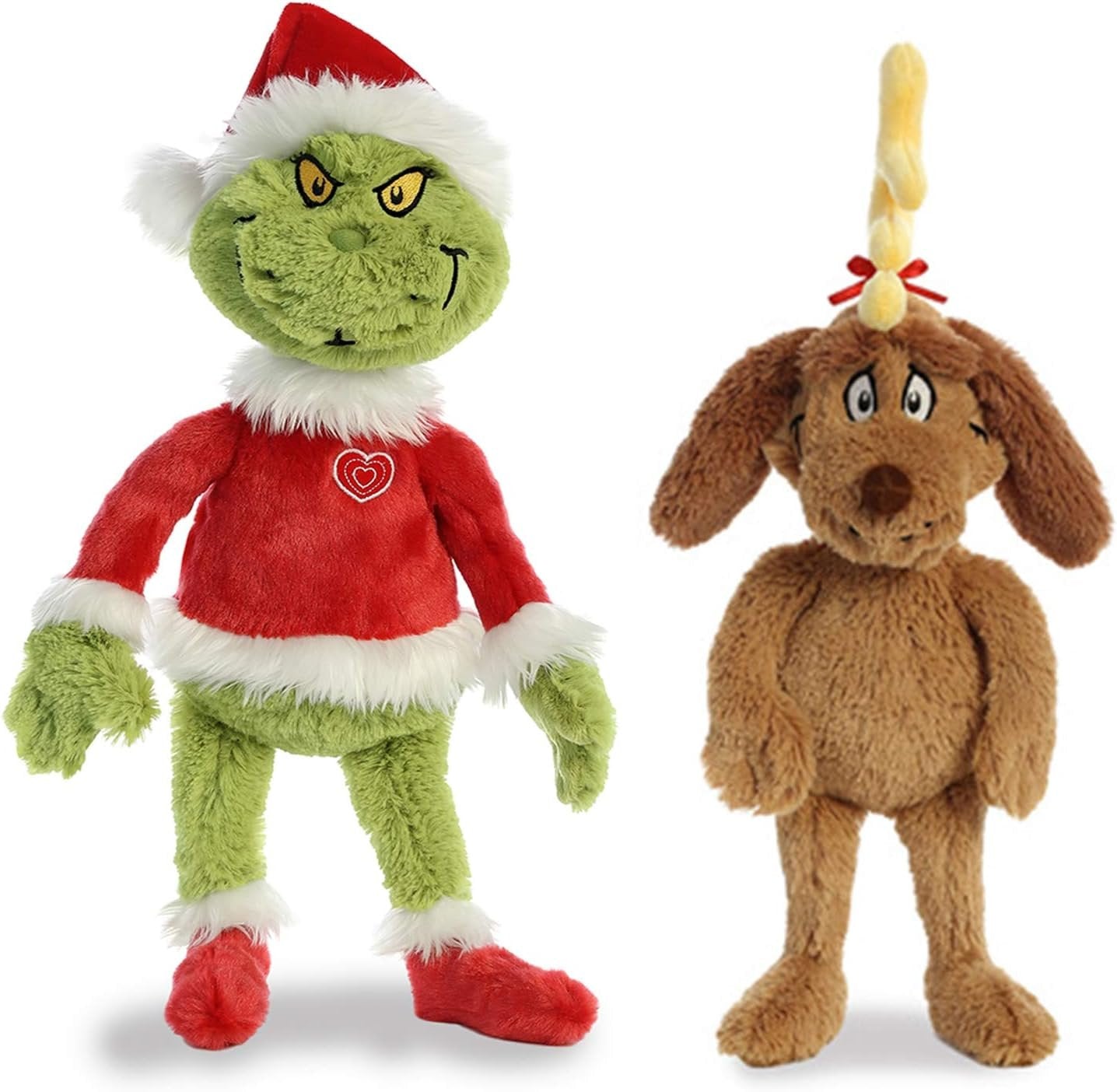 Aurora Dr. Suess Christmas Plush 2 Piece Bundle of 16&#x22; Grinch Santa with His Dog Max