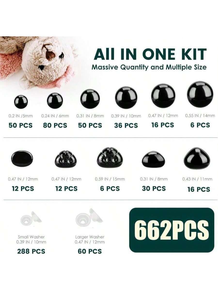 662Pcs Safety Eyes and Noses for Amigurumi, Junreox Premium 5-14mm Safety Eyes for Crochet