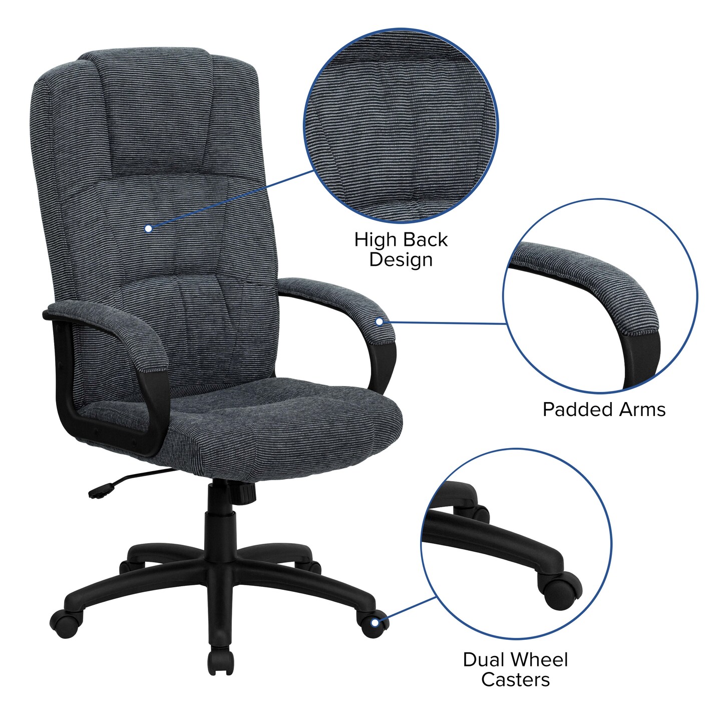 Emma and Oliver High Back Fabric Executive Swivel Office Chair with Arms