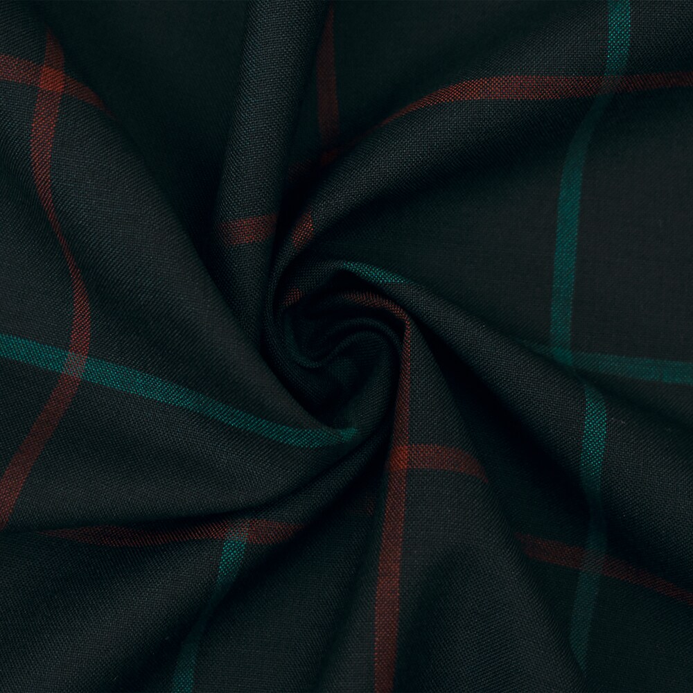 Black-Green-Red Wool Polyester Check Woven Shirting Fabric By the Yard