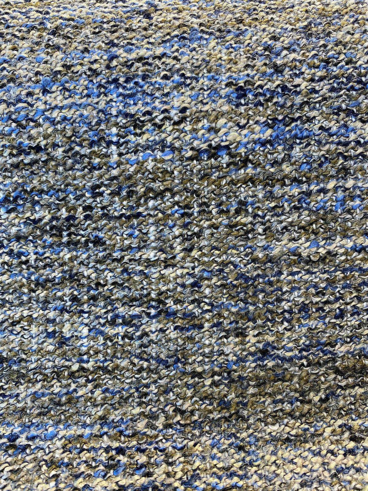 1 Yard Soft Chenille Upholstery Fabric Blue Off White Brown 56" Width 100% Polyester