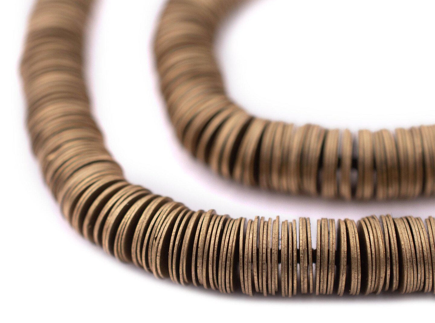 The Bead Chest Brass Flat Disk Heishi Beads (8mm), 15" Strand, Handmade for Jewelry Making & Crafts | Approximately 800 Beads