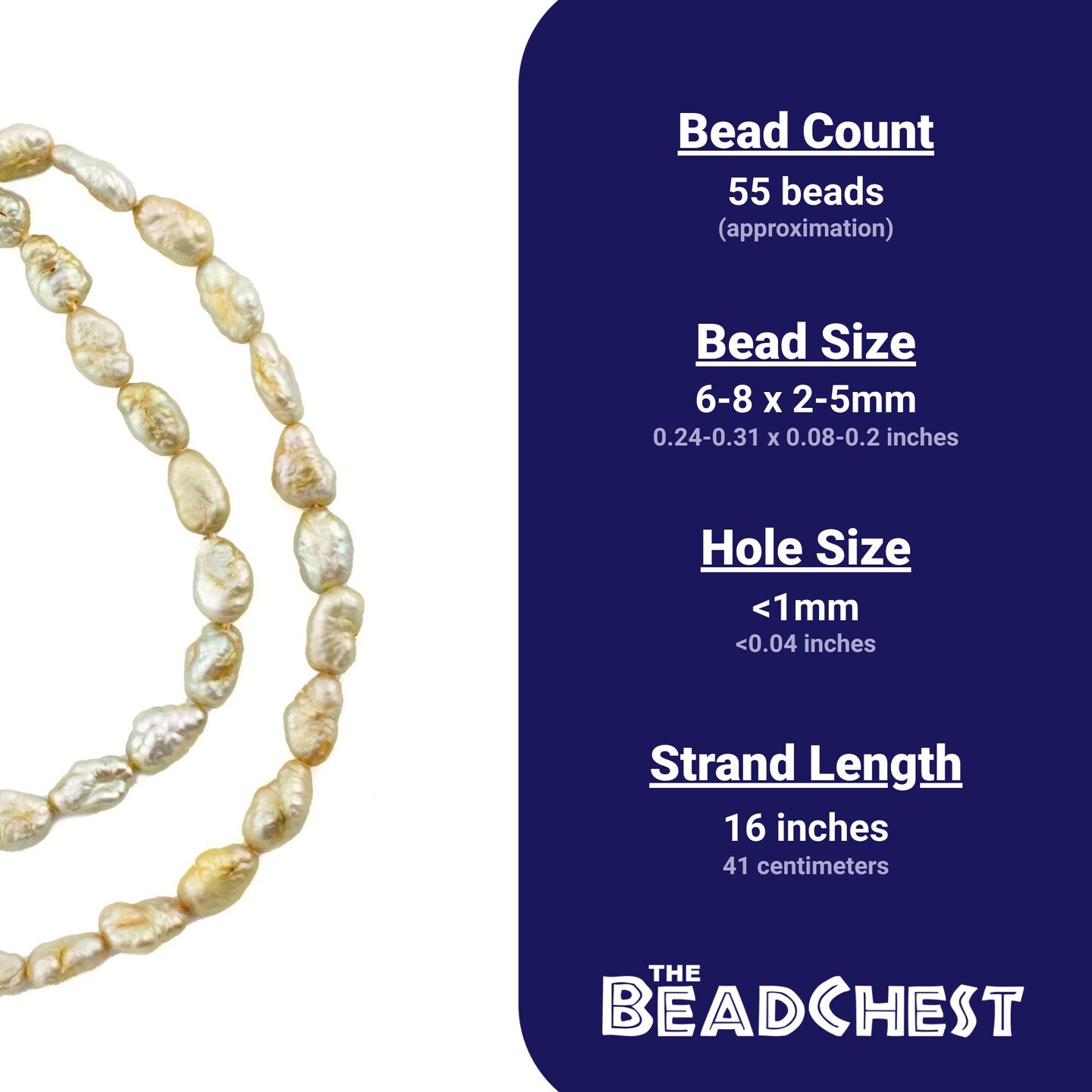 The Bead Chest Vintage Japanese Rice Pearl Beads: Authentic Craft Beading Supplies | Yellow | Full Strand
