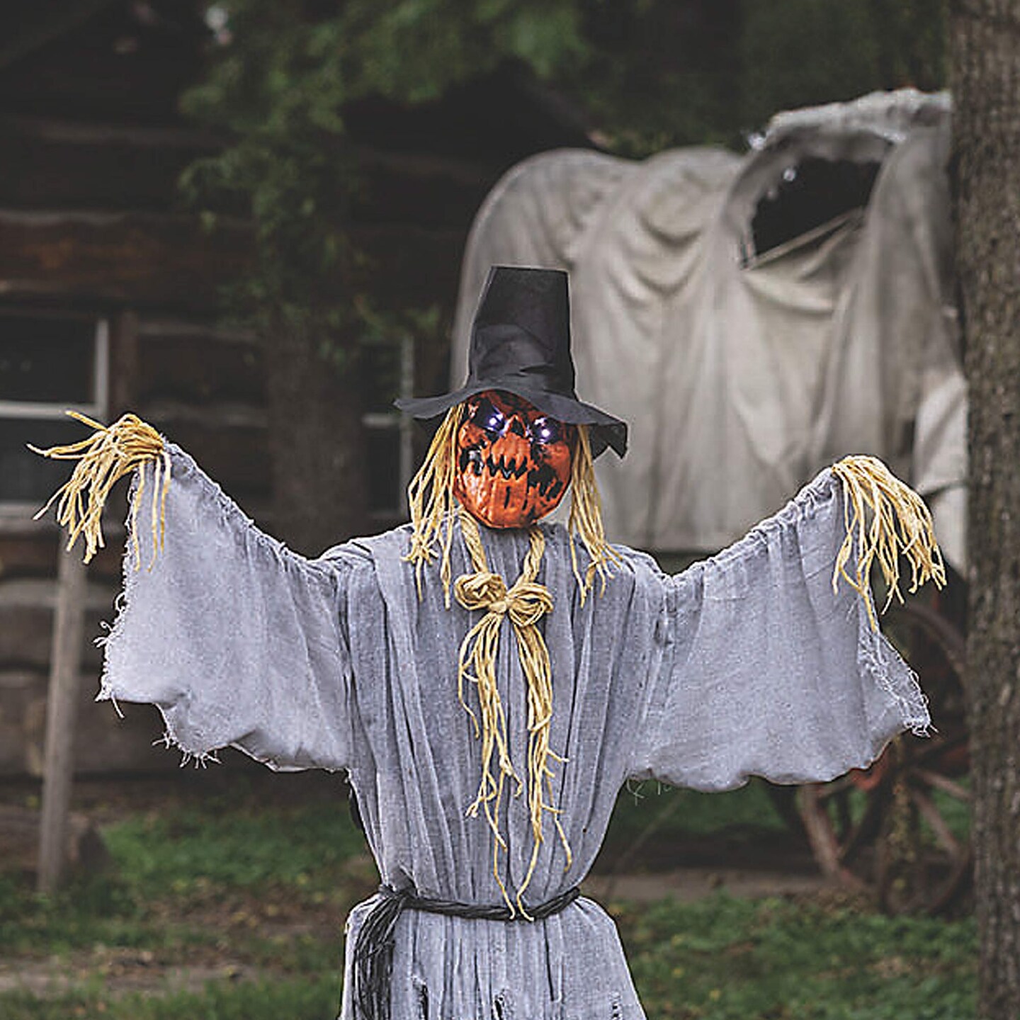 Animated Head Turning Pumpkin Scarecrow 68 3/4&#x22;