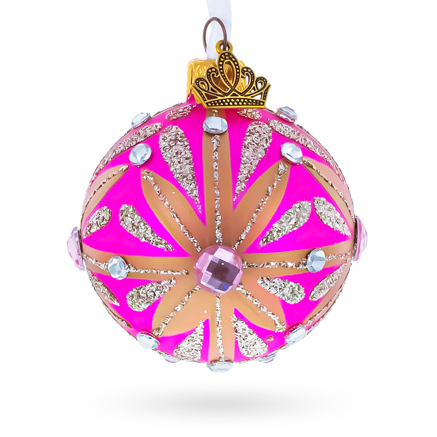 Gold Glitter Burst with Jewel Accents Glass Ball Christmas Ornament