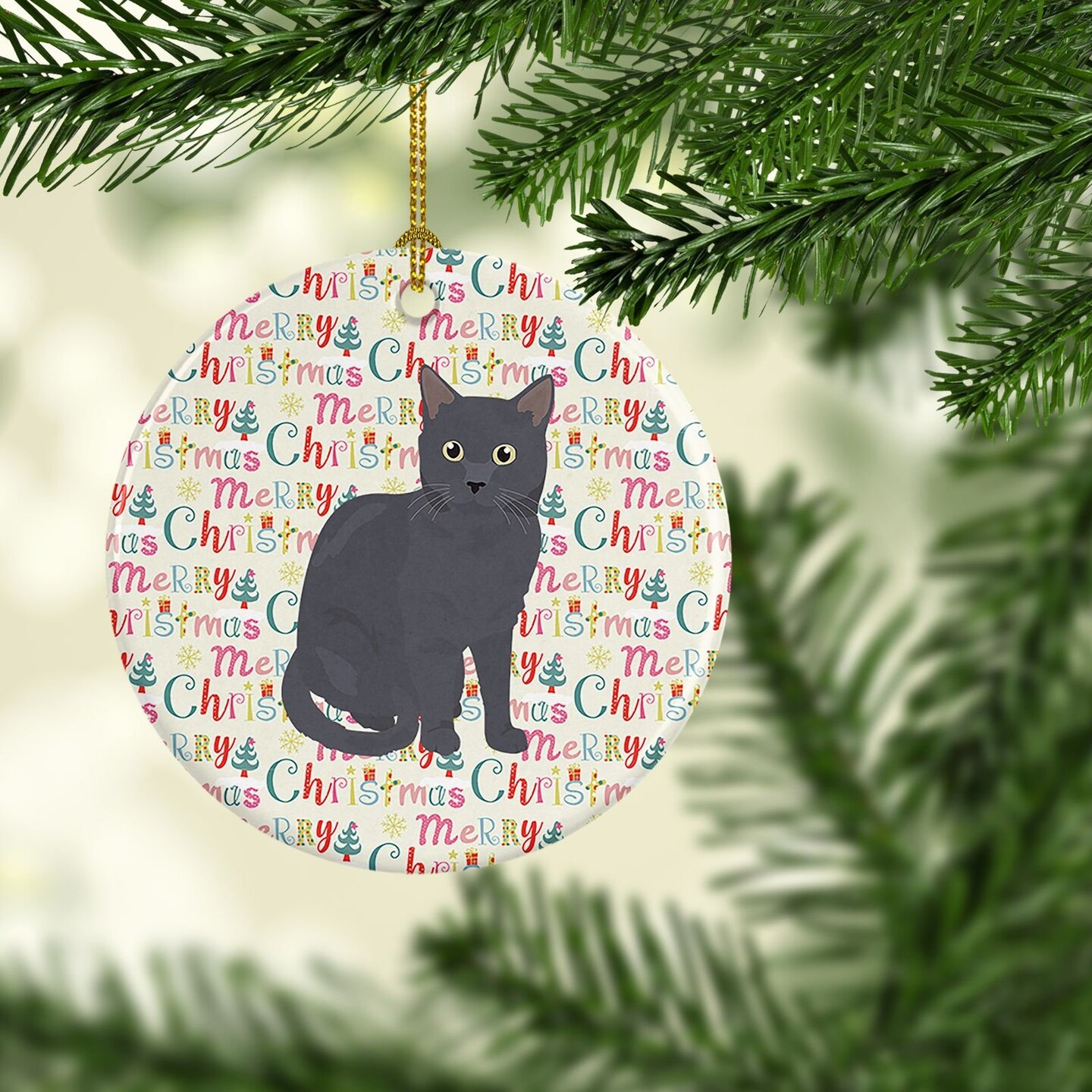 Edge Collections - 2.80" X 0.15" - Multicolor - Nebelung Cat Christmas Ceramic Ornament - 1 Piece