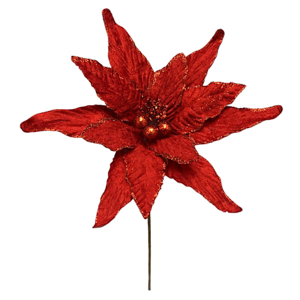25&#x2033; Red Velvet Poinsettia Pick &#x2013; Elegant Christmas Flower Stem for Holiday Tree &#x26; Floral Arrangements