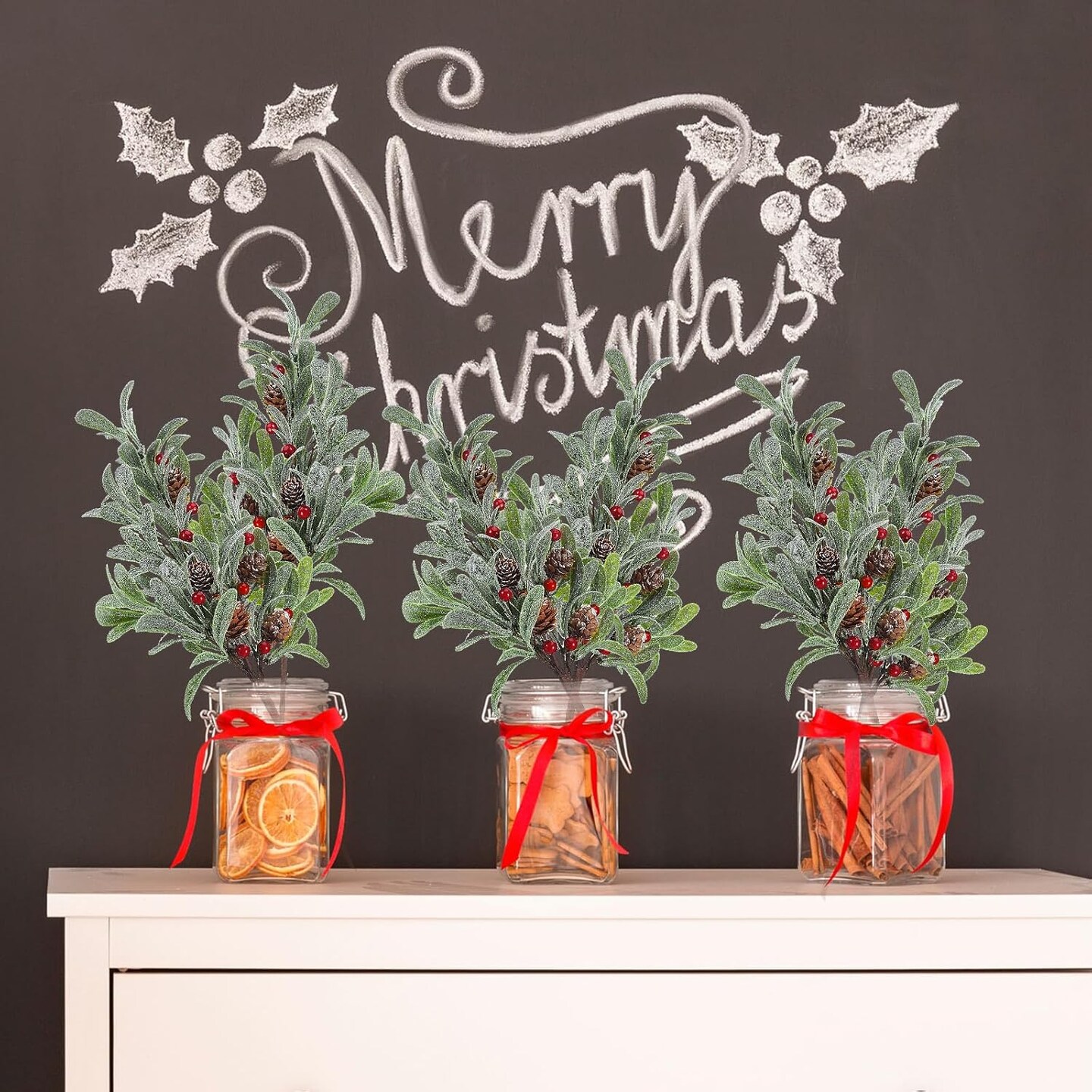 6 Pcs Christmas Artificial Mistletoe Picks (Red Berry) 17.3&#x22;D x 3.54&#x22;W x 3.54&#x22;H
