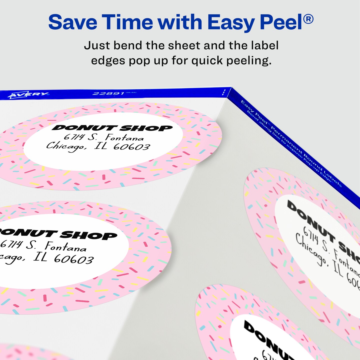 Avery Glossy White Labels, Sure Feed Technology, 3" Round Labels, Print-To-The-Edge, Laser/Inkjet, 60 Total (22891)