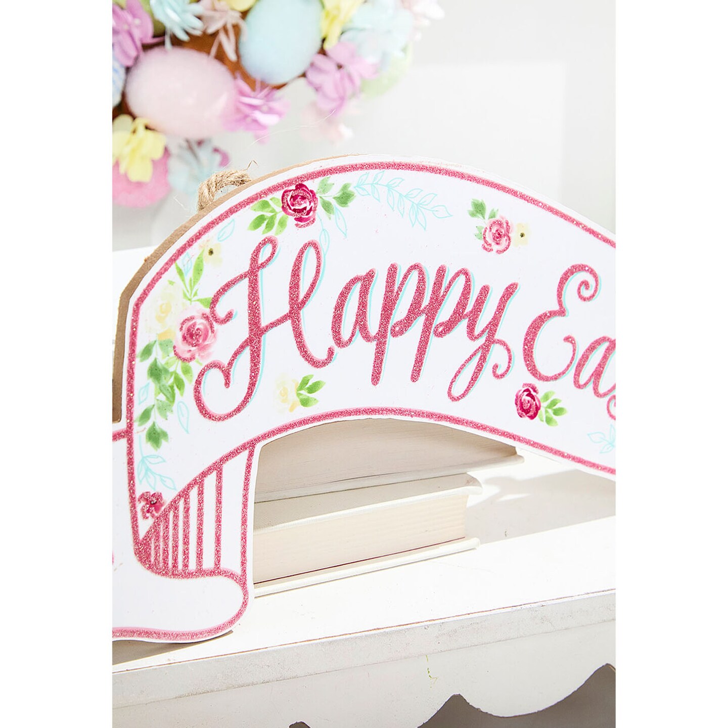 15” Glitter "Happy Easter" Banner Sign Sparkling Spring Wall or Party Decoration