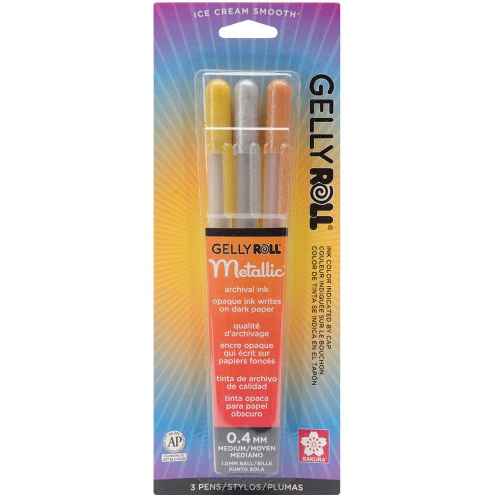 Gelly Roll Metallic Medium Point Pens 3/Pkg - Gold, Silver, Copper
